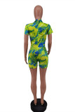 Fluorescent Green Fashion Casual Print Basic Half A Turtleneck Skinny Romper