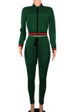 Green Drawstring Long Sleeve Mid Patchwork pencil Pants