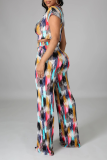 Light Gray Sexy Print Patchwork O Neck Short Sleeve Two Pieces