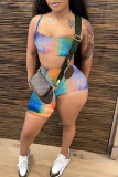 Blue Sexy Print Patchwork Spaghetti Strap Sleeveless Two Pieces