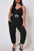 Black Fashion Sexy adult Ma'am V Neck Solid Plus Size