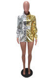 White Turndown Collar Long Sleeve Patchwork Long Sleeve Tops