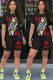 Black venetian Fashion Casual Print Two Piece Suits Straight Short Sleeve Two Pieces
