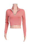 Pink Casual Solid Patchwork Half A Turtleneck Tops