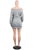 Yellow Sexy Fashion One Shoulder Long Sleeves One word collar Hip skirt skirt backless eyelet bandage Club