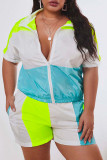 purple Fashion Casual adult Ma'am Turndown Collar Patchwork Zippered Two Piece Suits Zipper Plus Size