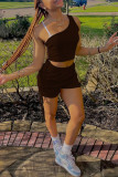 Grey Fashion Casual Solid Backless One Shoulder Sleeveless Two Pieces
