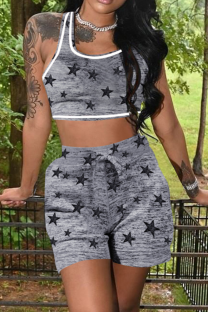 Light Gray Casual Print U Neck Sleeveless Two Pieces