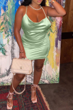 White Sexy Solid Draw String Spaghetti Strap Pencil Skirt Dresses
