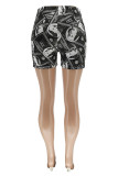 Black Fashion Casual Print Basic Regular High Waist Shorts
