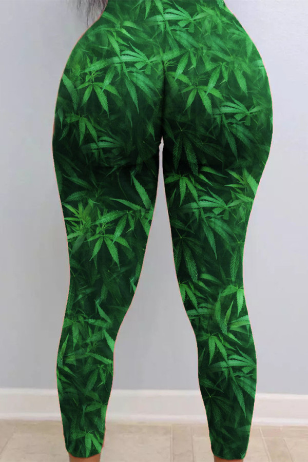 Green Sexy Print Skinny Bottoms