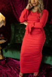 Red Fashion Sexy adult Patchwork Solid backless Draped Two Piece Suits pencil Half Sleeve Two Pieces