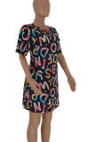 Multicolor Casual Print Patchwork O Neck Straight Dresses