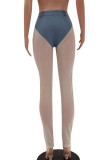 Purple Sexy Casual Patchwork See-through Skinny High Waist Pencil Trousers