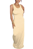 Light Blue Milk. Fashion Street White Yellow Light Blue purple Tank Sleeveless O neck Pencil Dress Floor-Length Striped Dresses