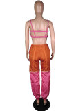 Pink Sexy Fashion backless Patchwork Zippered Solid Straight Long Sleeve Two-piece Pants Set