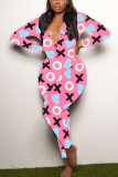 Blue Living Print V Neck Skinny Jumpsuits