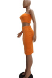 Orange Active Casual Wrapped chest Solid Plus Size