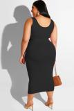 Black Fashion adult Sexy O Neck Bandage Two Piece Suits Solid