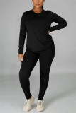Red Casual Solid Basic O Neck Long Sleeve Two Pieces