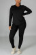 Black Casual Solid Basic O Neck Long Sleeve Two Pieces