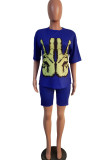 Black Fashion Casual adult Ma'am Print Two Piece Suits pencil Half Sleeve Two Pieces