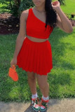 Red Fashion Sexy Solid Backless One Shoulder Sleeveless Two Pieces