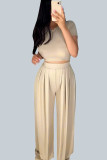 White Casual Solid Patchwork O Neck Short Sleeve Short Two Pieces
