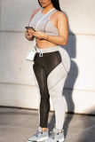 Yellow Sportswear Solid Patchwork Contrast O Neck Sleeveless Two Pieces