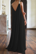 Black Casual Solid Patchwork Spaghetti Strap Cake Skirt Dresses
