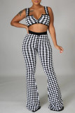 Red Fashion Casual Print Vests Pants Square Collar Sleeveless Two Pieces