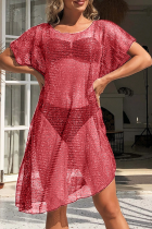 Red Sexy Pierced See-through Swimwears Cover Up