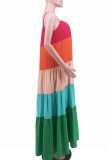 Colour Casual Solid Patchwork Spaghetti Strap Sling Dress Dresses