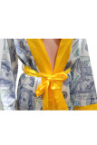 purple Fashion Casual Adult Print Patchwork With Belt V Neck Outerwear