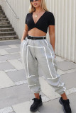 Grey Fashion Casual Solid With Belt High Waist Patchwork Trousers