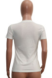 White O Neck Short Sleeve Letter Print Tops