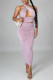 Purple Sexy Solid Hollowed Out Backless Fold Halter Sleeveless Two Pieces
