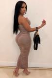 Coffee Sexy Fashion Off The Shoulder Sleeveless Wrapped chest Sheath Ankle-Length asymmetrical So