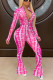 Rose Casual Print Patchwork O Neck Regular Jumpsuits