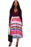 Stripe Elastic Fly Sleeveless Mid Print Draped Striped Patchwork Gradient Letter Pleated skirt Pa