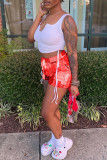 Red Sexy Print Ripped Contrast Spaghetti Strap Sleeveless Two Pieces