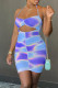 Blue Fashion Sexy Print Hollowed Out Backless Halter Sleeveless Dress