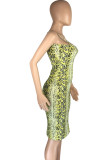 Rose Red Sexy Print Patchwork Spaghetti Strap Wrapped Skirt Dresses