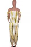 Yellow Sexy Colorblock Sleeveless one word collar Jumpsuits