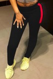 Red Fashion Casual Solid Patchwork Regular Mid Waist Pencil Trousers