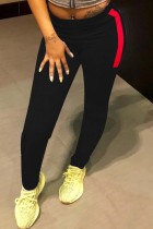 Red Fashion Casual Solid Patchwork Regular Mid Waist Pencil Trousers