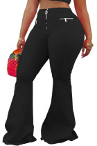 Black Zipper Fly Low Solid Zippered Loose Pants Bottoms