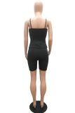 Black Sexy Solid Patchwork Spaghetti Strap Sleeveless Two Pieces