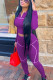 purple Casual Print Patchwork Zipper Collar Long Sleeve Two Pieces