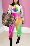 White Fashion street Print Long Sleeve O Neck Jumpsuits